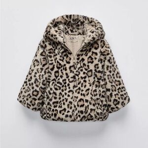 Zara Leopard Print Faux Fur Kids Coat